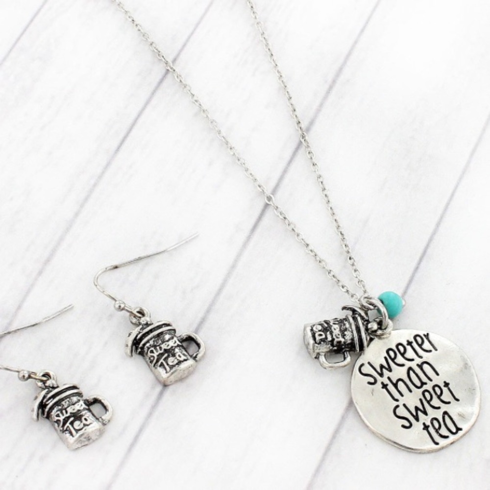 Sweeter Than Sweet Tea Silvertone Necklace Set